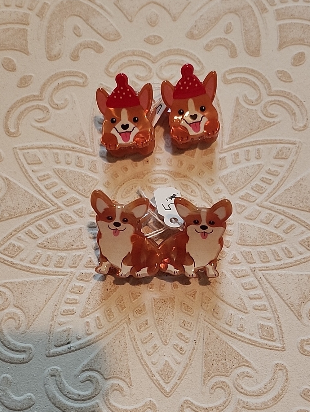 Mini Corgie Puppy Dog Acrylic Claw Clips 4 Piece Set